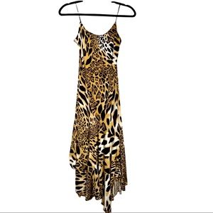 Vintage Animal Print Womens Sz Small Dress Asymmetrical Ruffle Hem Newport News